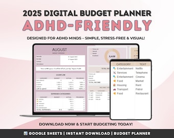 ADHD-Friendly Budget Planner 2025 | Digital Financial Tracker | Google Sheets Budget Template | Savings & Expense Planner