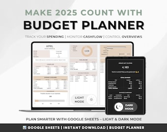 Budget Planner 2025 | Digital Financial Tracker | Google Sheets Budget Template | Savings & Expense Planner | Light and Dark Mode