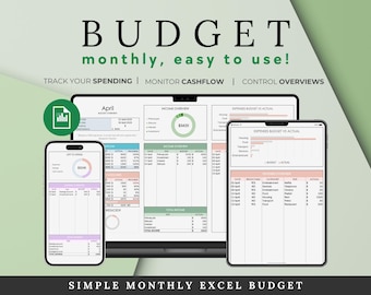 Simple Monthly Budget | Excel Finance Planner Template | Track Income, Expenses, and Savings | Gain Control Over Your Finances