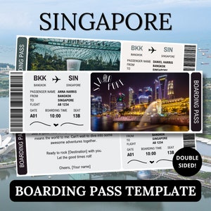 Singapore Boarding Pass Template, Surprise Ticket For Partner, Canva Editable Gift Plane Travel Document, Asia Voucher