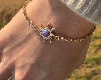 Bracelet enchanteur emmêlé Rapunzel Dream Sunset - Bijoux opale soleil, lune et étoiles micro-pavées pour elle - Parfait cadeau de princesse