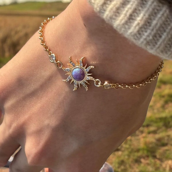 Betoverende verwarde Rapunzel Dream Sunset armband - Opal Sun, Moon, & Micropaved Star Sieraden voor haar - Perfect Princess Gift
