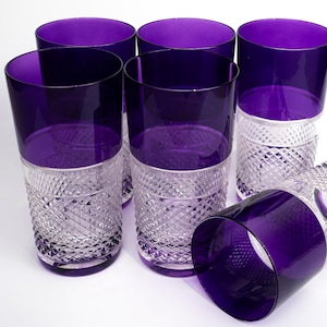 Handmade in Italy by an artisan at Linea Argenti – Crystalite Bohemia Diamond Cut Long Drink Glasses Violet (Set of 6)