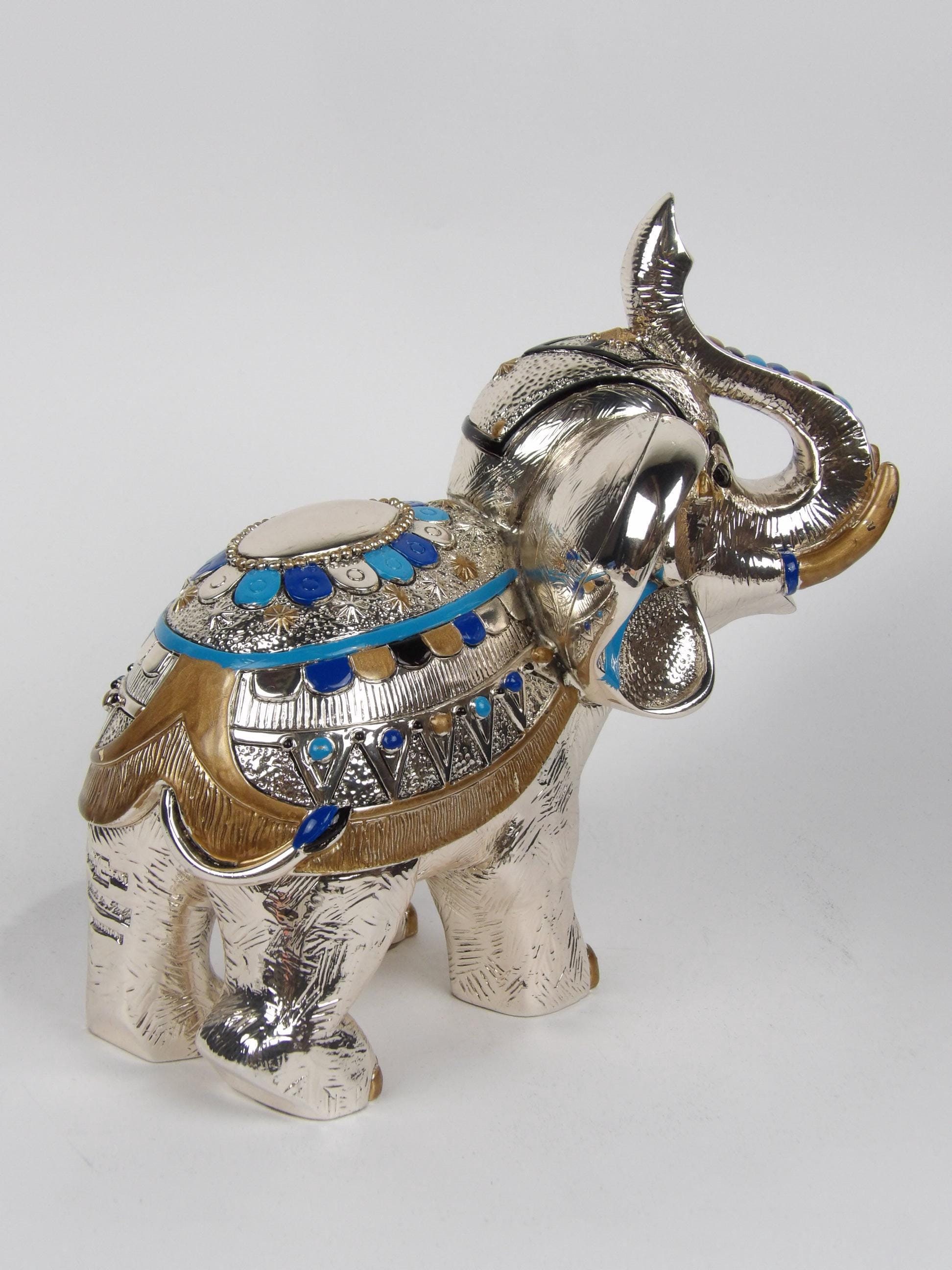 Silver-coated colored resin elephant