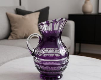 Crystal Bohemia Violet Pitcher with Flat-Cut Detailing