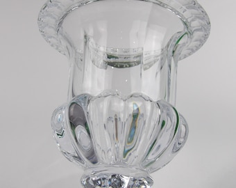 Crystal Vase with Transparent Glass Center, Scalloped Rim, and Pedestal Base
