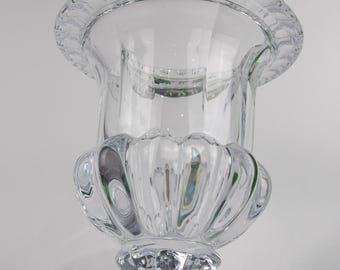 Crystal Vase with Transparent Glass Center, Scalloped Rim, and Pedestal Base