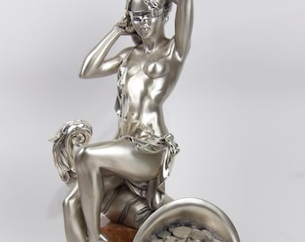 Lady Luck in Silver Resin on Red Marble Base - Elegant and Fortuitous Decor