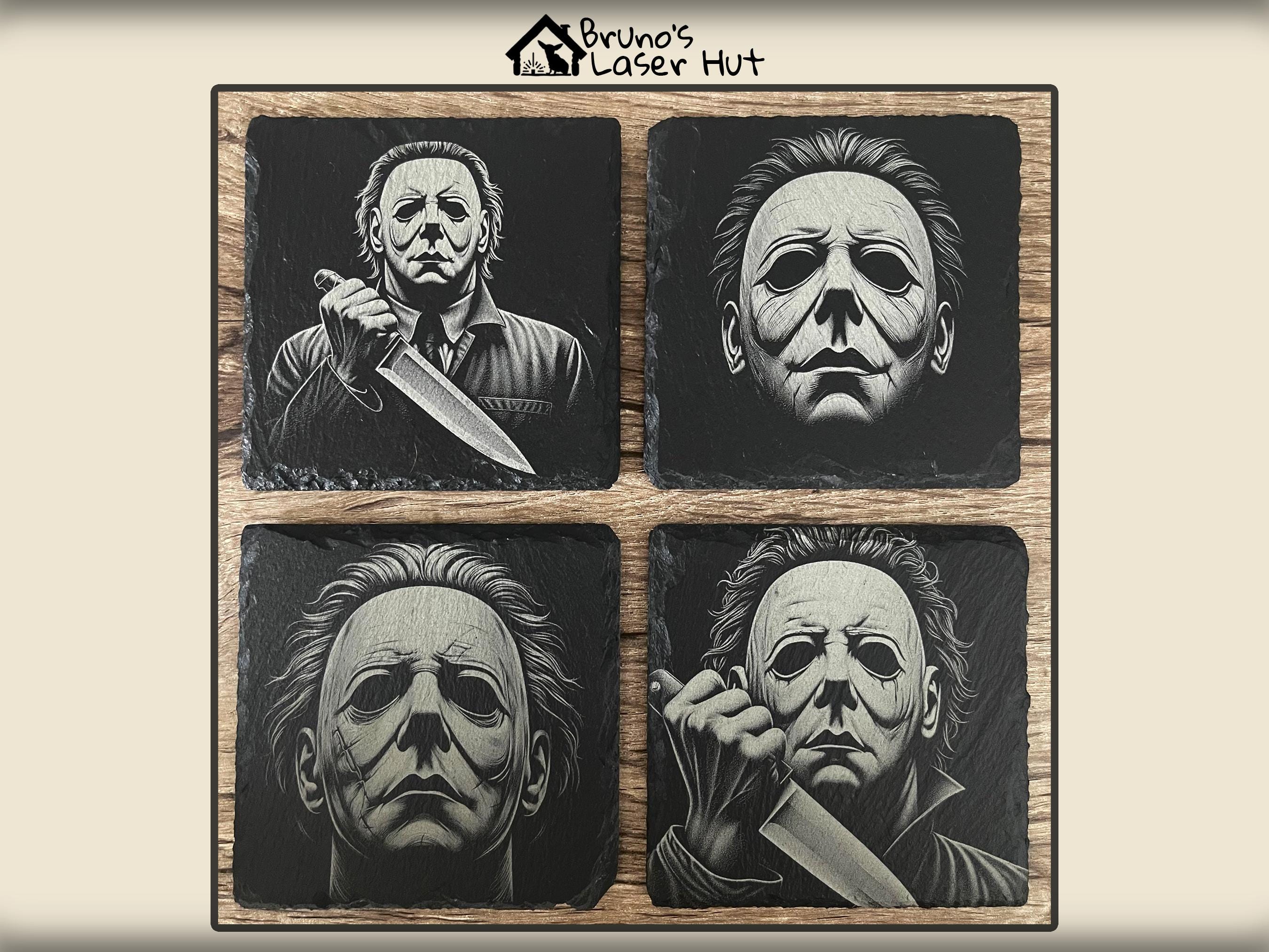 Horror Movie Killer, Engraved Slate Coasters, Halloween killer, Halloween gift, Scary Halloween Movie Character, Drink Coaster Set