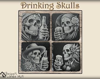 Engraved slate coasters, Day of the dead, Housewarming Gift, Drink Coaster Set, Set of 4 Coasters, Whiskey Coasters, Beer Coasters
