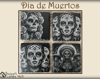 Dia de Muertos, Slate Coaster Set, Day of the Dead, Beer Coasters, Whiskey Coaster, Wine Coasters, Halloween Gift, Housewarming Gift