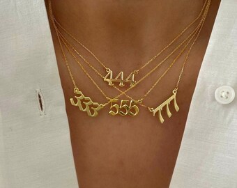 14K Solid Gold Angel Number Necklace 777, Angel Numbers Gold Necklace, Year Number Necklace, 333 Necklace, Custom Player Number Necklace