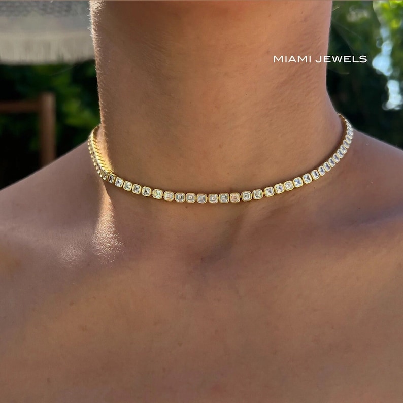 Pear Diamond Gold Tennis Necklace for Women, Dainty Wedding Necklace, Bezel Tennis Necklace, Moissanite Tennis Necklace, Tennis Necklace image 3