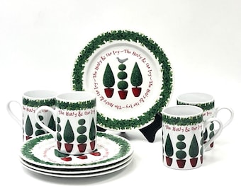 Department 56 The Holly & The Ivy Plates Cups Set of 8 Dept 8" Salad Dish 4" Mug