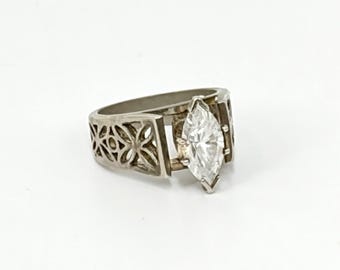 Sterling Silber Ring 925 Marquise Form klar Cubic Zirkonia CZ Thailand Gr. 5,75