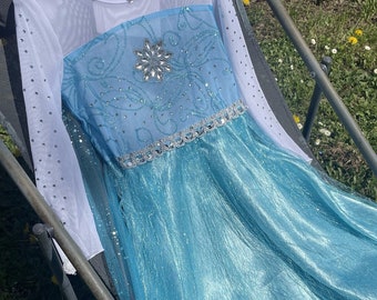 Elegant Elsa Princess Dress for Girls - Handcrafted Frozen-Themed Birthday & Carnival Cosplay Gown with Snowflake Design