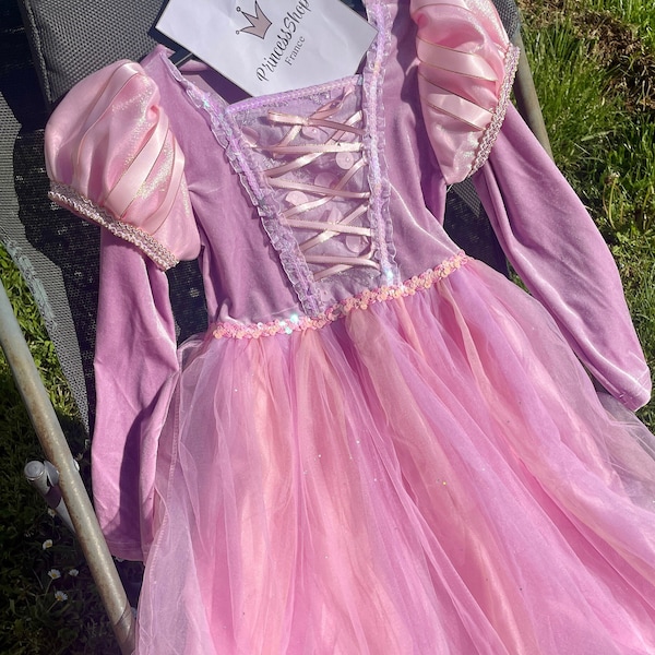 Rapunzel Kleid für Mädchen - Verzaubertes Rosa Kleid mit Königlichen Accessoires Set 3T-10T