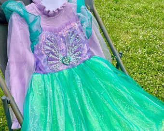 Ariel Mermaid Princess Dress - Déguisement Enfant Cosplay Robe Sirène 2T-8T - Handcrafted Quality Costume