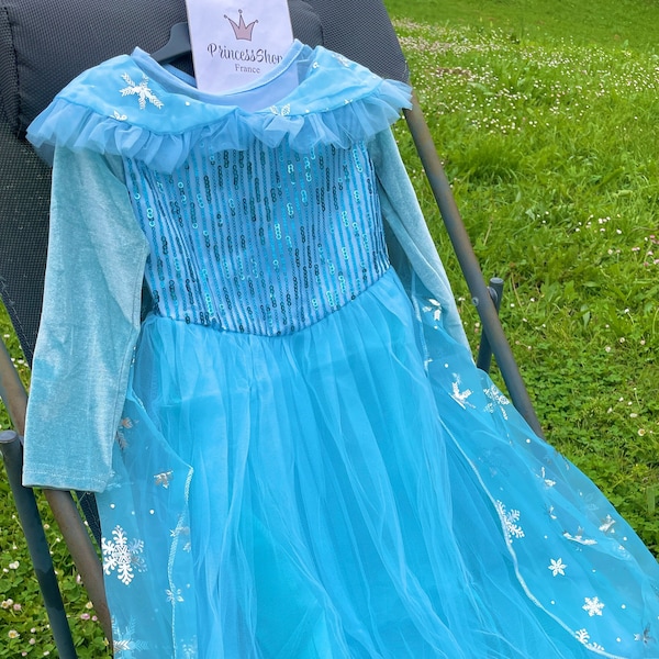 Snow Queen Dress - Long Sleeve Elsa Princess Costume with Cape, Christmas & Birthday Party Dress for Girls