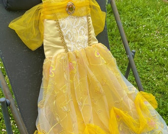 Sommerliches Belle-Prinzessinnenkleid für Mädchen – Dornröschen-Partykleid, schönes Biest-Kostüm für Kinder, goldgelbes Kleid