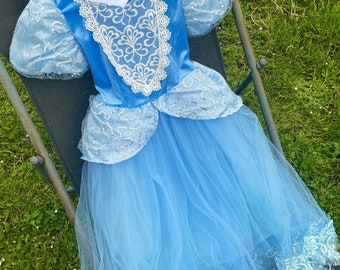 Robe fille Cendrillon enchantée à manches bouffantes – Robe de princesse d'été à fleurs brodées