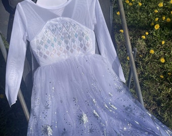 Vestido de Elsa encantado para niñas - Disfraz de princesa congelada, traje de fiesta de cumpleaños para niños, vestido de cosplay de carnaval, disfraz de princesa de hielo mágica