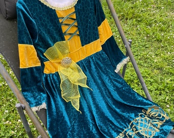 Mittelalterliches Prinzessinenkleid - Handgefertigtes mutiges Merida-Kostüm für Mädchen, perfekt für Geburtstag und Cosplay