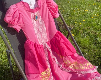 Déguisement princesse pêche pour fille - robe rose de luxe avec accessoires, tenue de cosplay pour enfant, robe de soirée de conte de fées