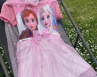 Robe de princesse Elsa avec cape pour fille - Déguisement rose la reine des neiges, tenue de fête à manches courtes pour enfants de 2 à 8 ans