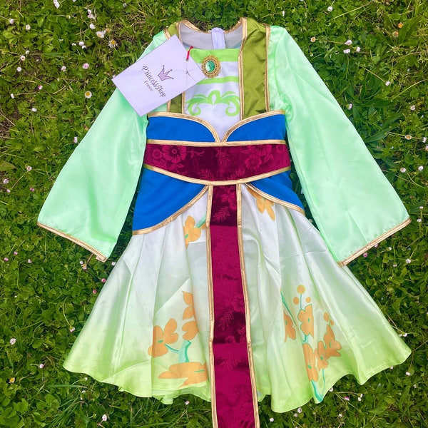 Elegant Mulan Princess Costume for Girls - Handmade Warrior Dress-Up & Play Set, Optional Sword
