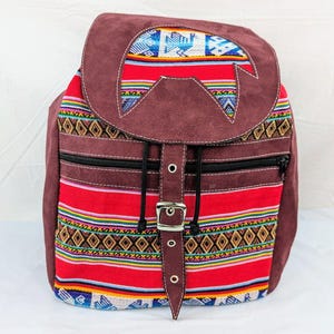 Peruvian Suede Handmade Boho Backpack, Ethno backpack, Tribal aztec southwest backpack, Hippy Backpack, Festival Backpack, South America