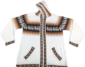 Soft Alpaca White Zip Hoodie Sweater Size Large Unisex Boho Peru