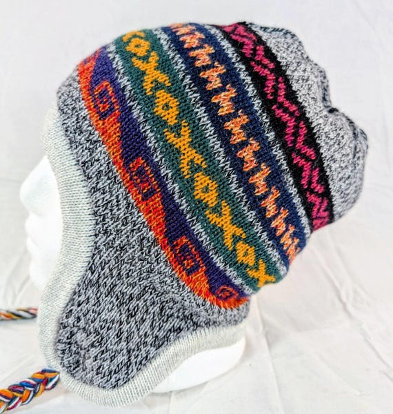 Soft Baby Alpaca Reversible Chullo Beanie Hat Beige Unisex Colorful Boho Peru Soft Baby Alpaca Reversible Chullo Beanie Green Beige Unisex  main image 2
