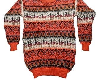 Alpaca sweater Orange, peruvian sweater, Unisex sweater, peruvian alpaca sweater, peru sweater, alpaca sweater, boho sweater, llamas