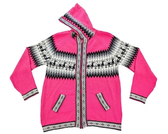 Soft Alpaca Pink Zip Hoodie Sweater Size Large Women Boho Peru
