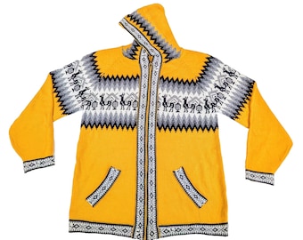 Soft Alpaca Yellow Zip Hoodie Sweater Size Large Unisex Boho Peru