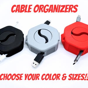 Cable Organizers – Customizable Sizes & Colors | Reusable Cord Management for USB, Lightning, Type-C Cables | Multi-Pack Options