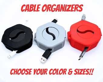 Cable Organizers – Customizable Sizes & Colors | Reusable Cord Management for USB, Lightning, Type-C Cables | Multi-Pack Options