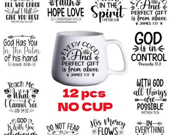 12pcs Christian Bible Verse UV DTF Transfers | Waterproof Wraps for Mugs, Cups, Glasses, Bottles | Inspirational Christian Gifts