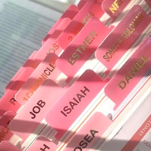 Pink and Gold Laminated bible tabs, Bible Study Supplies, Study Bible Tabs, Easy Apply and Read