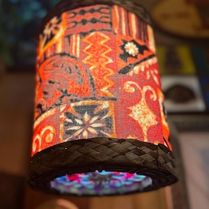 Made to order Mini Hanging Tiki Drum Lamp with ornate starfish glass bottom