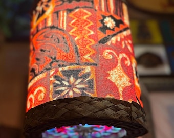 Mini Tiki Drum Pendant Lamp, Handcrafted Hanging Tiki Light with Starfish Glass Bottom