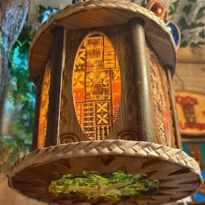 Made-to-order Exotic Hexagon Panel Tiki Lamp Bar Pendant Light with Seashell and Glass bottom