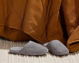 Badstof katoenen pantoffels, loungeslippers, comfortabele binnenslippers met dikke bodem, hotelslippers, spa-slippers, loungekleding