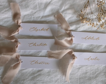 Wedding, Place Card, Silk, Satin, Ribbon, Calligraphy, White, Name Cards, events, table names, card stock, classic name cards