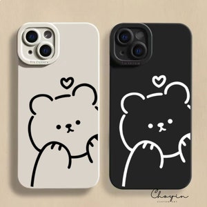 Cute Teddy Bear Couple Phone Case Matching Phone Case for iPhone 15 Pro Max 14 13 Mini 12 11 XR XS 7 8 Plus Aesthetic Silicone Cover