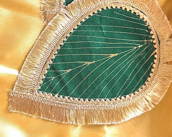Fabric Paan Leaf: Green Velvet, Gold Zari, Indian/Pakistani/Bangali wedding, Mendhi, mayoon, Pithi.