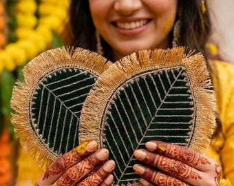 Fabric Paan Leaf: Green Velvet, Gold Zari, Indian/Pakistani/Bangali wedding, Mendhi, mayoon, Pithi.