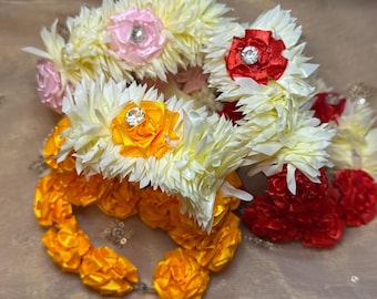 Silk Flower Gajra: Indian Wedding Hand Bangles (Pair)