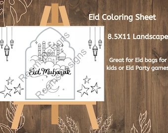 Eid Coloring Postcard, Printable, Digital, Eid Activity for Kids, Eid Goodie Bags